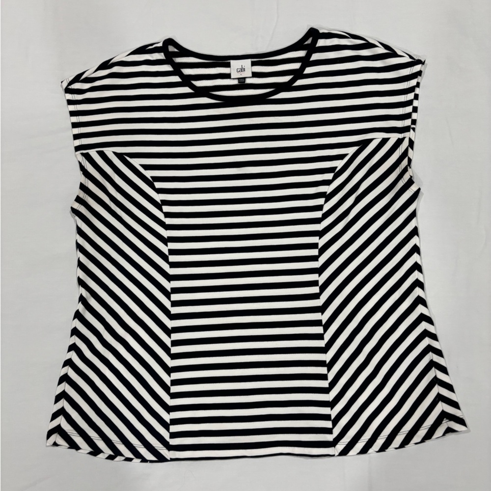 CAbi dark navy blue and white striped cotton shirt. Size L